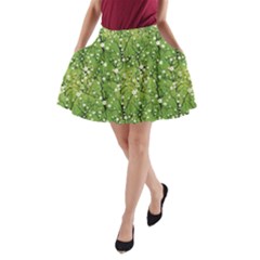 Lime Green Japanese Cherry Blossom Tree Pattern A-line Pocket Skirt