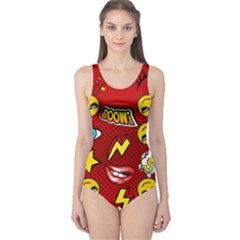 Dark Red Emo Pop Art One Piece Swimsuit