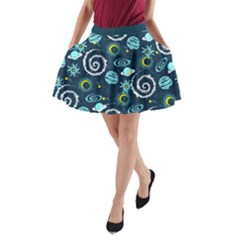 Space Galaxy Dark Cyan Eclipse A-line Skirt With Pockets