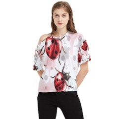 Ladybugs Pattern Texture Watercolor One Shoulder Cut Out T-shirt by Bedest