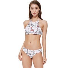 Cute Cat Chef Cooking Seamless Pattern Cartoon Banded Triangle Bikini Set