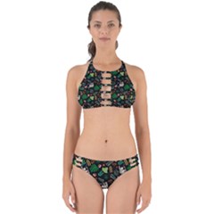 Floral Pattern With Plants Sloth Flowers Black Backdrop Perfectly Cut Out Bikini Set by Bedest
