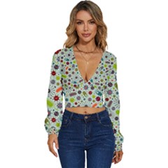 Seamless Pattern With Viruses Long Sleeve Deep-v Velour Top by Bedest
