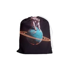Stuck On Saturn Astronaut Planet Space Drawstring Pouch (medium) by Cendanart