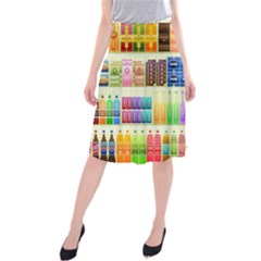 Supermarket Shelf Products Snacks Midi Beach Skirt by Cendanart
