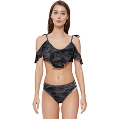 Black Sea Minimalist Dark Aesthetics Vaporwave Ruffle Edge Tie Up Bikini Set	
