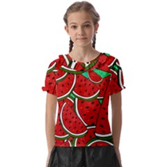Summer Watermelon Fruit Kids  Frill Chiffon Blouse