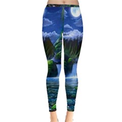 Flamingo Paradise Scenic Bird Fantasy Moon Paradise Waterfall Magical Nature Inside Out Leggings by Ndabl3x