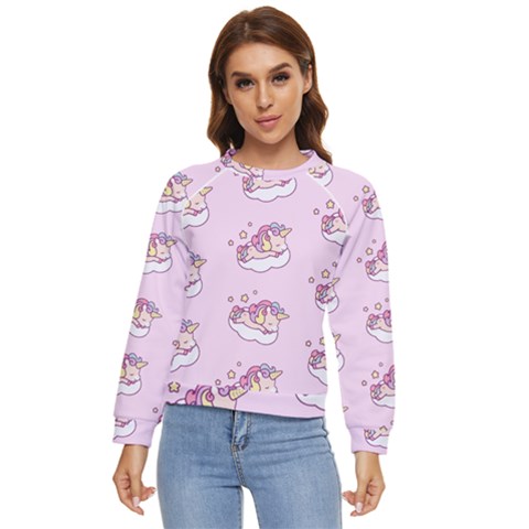 Unicorn Clouds Colorful Cute Pattern Sleepy Women s Long Sleeve Raglan T-shirt by Grandong