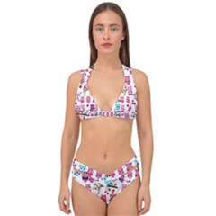 Owl Pattern Double Strap Halter Bikini Set by Cemarart