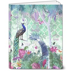 Peacock Parrot Bird Pattern Exotic Summer Green Flower Jungle Paradise 8  X 10  Softcover Notebook by Cemarart