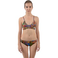Arabian Street Art Colorful Peacock Tiger Man Parrot Horse Dancer Fantasy Wrap Around Bikini Set by Cemarart
