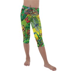 The Chameleon Colorful Mushroom Jungle Flower Insect Summer Dragonfly Kids  Lightweight Velour Capri Leggings 