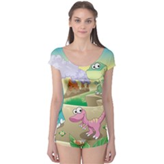 Kids Mural Cartoon Dinosaur Boyleg Leotard 
