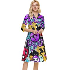 Cartoon Graffiti, Art, Black, Colorful Classy Knee Length Dress