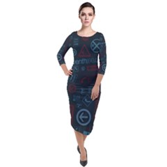 Background, Creed Quarter Sleeve Midi Velour Bodycon Dress