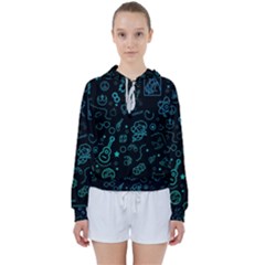 Cartoon, Halloween, Black, Dark Women s Tie Up Sweat