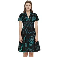 Cartoon, Halloween, Black, Dark Short Sleeve Waist Detail Dress