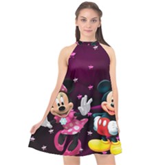 Cartoons, Disney, Mickey Mouse, Minnie Halter Neckline Chiffon Dress 