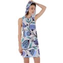 Bird Floral Blue Flower Retro Seamless Pattern Racer Back Hoodie Dress View1