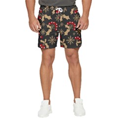 Christmas Pattern With Snowflakes Berries Men s Runner Shorts by Ndabl3x
