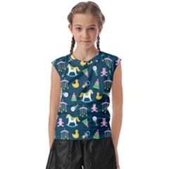 Cute Babies Toys Seamless Pattern Kids  Raglan Cap Sleeve T-shirt by Ndabl3x