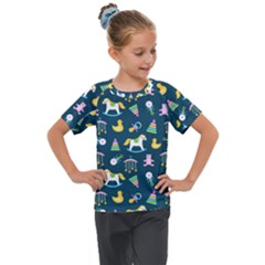 Cute Babies Toys Seamless Pattern Kids  Mesh Piece T-shirt