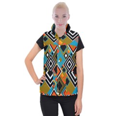 Retro Pattern Abstract Art Colorful Square Women s Button Up Vest by Ndabl3x