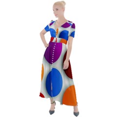 Abstract Dots Colorful Button Up Short Sleeve Maxi Dress