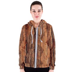 Brown Wooden Texture Women s Zipper Hoodie