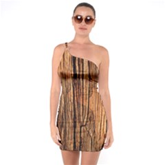 Brown Wooden Texture One Shoulder Ring Trim Bodycon Dress