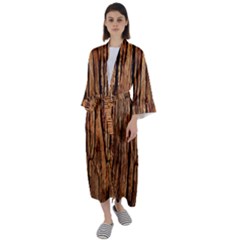 Brown Wooden Texture Maxi Satin Kimono