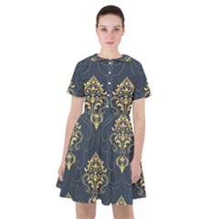 Floral Damask Pattern Texture, Damask Retro Background Sailor Dress