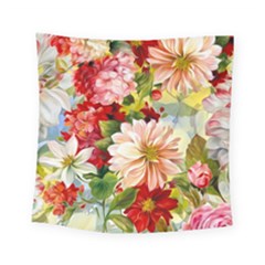 Painted Flowers Texture, Floral Background Square Tapestry (small)