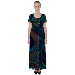 Peacock Feathers, Feathers, Peacock Nice High Waist Short Sleeve Maxi Dress