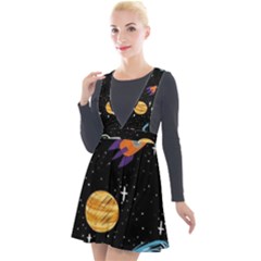 Space Cartoon, Planets, Rockets Plunge Pinafore Velour Dress
