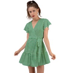 Green -1 Flutter Sleeve Wrap Dress