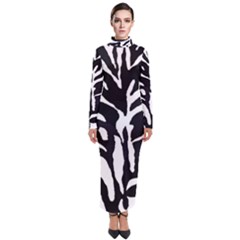 Zebra-black White Turtleneck Maxi Dress