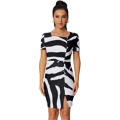 Zebra-black White Fitted Knot Split End Bodycon Dress