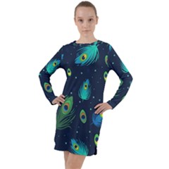 Feather, Bird, Pattern, Long Sleeve Hoodie Dress