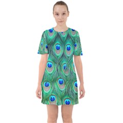 Peacock Feathers, Bonito, Bird, Blue, Colorful, Feathers Sixties Short Sleeve Mini Dress