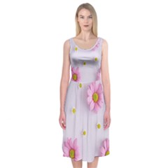 Springpurple Flower On A Purple Background Midi Sleeveless Dress