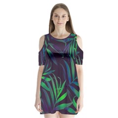 Tree Leaves Shoulder Cutout Velvet One Piece