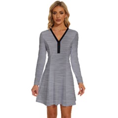 Aluminum Textures, Horizontal Metal Texture, Gray Metal Plate Long Sleeve Deep V Mini Dress 