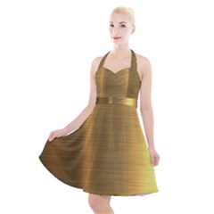 Golden Textures Polished Metal Plate, Metal Textures Halter Party Swing Dress 
