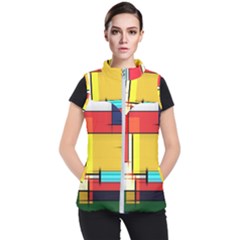 Multicolored Retro Abstraction, Lines Retro Background, Multicolored Mosaic Women s Puffer Vest