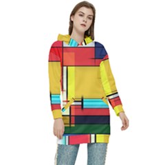 Multicolored Retro Abstraction, Lines Retro Background, Multicolored Mosaic Women s Long Oversized Pullover Hoodie