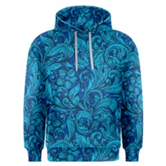 Blue Floral Pattern Texture, Floral Ornaments Texture Men s Overhead Hoodie