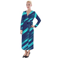 Blue Neon Lines, Blue Background, Abstract Background Velvet Maxi Wrap Dress