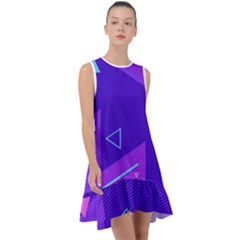 Purple Geometric Abstraction, Purple Neon Background Frill Swing Dress